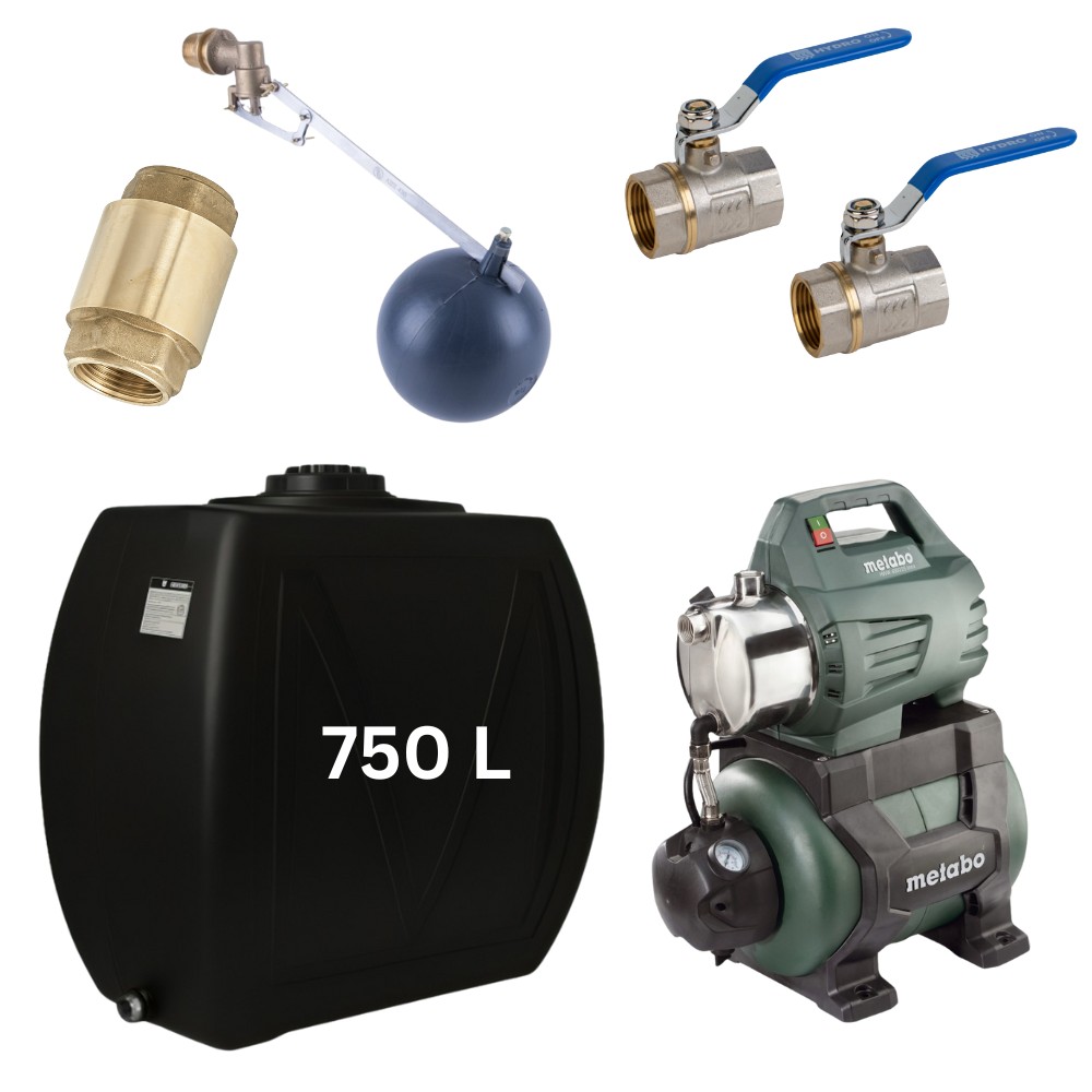 Kit „Ivóvíz 750L“ víztartállyal Narrow Mavil (fekete) és hidrofor szivattyúval Metabo | Ivóvíz tartályok |  |