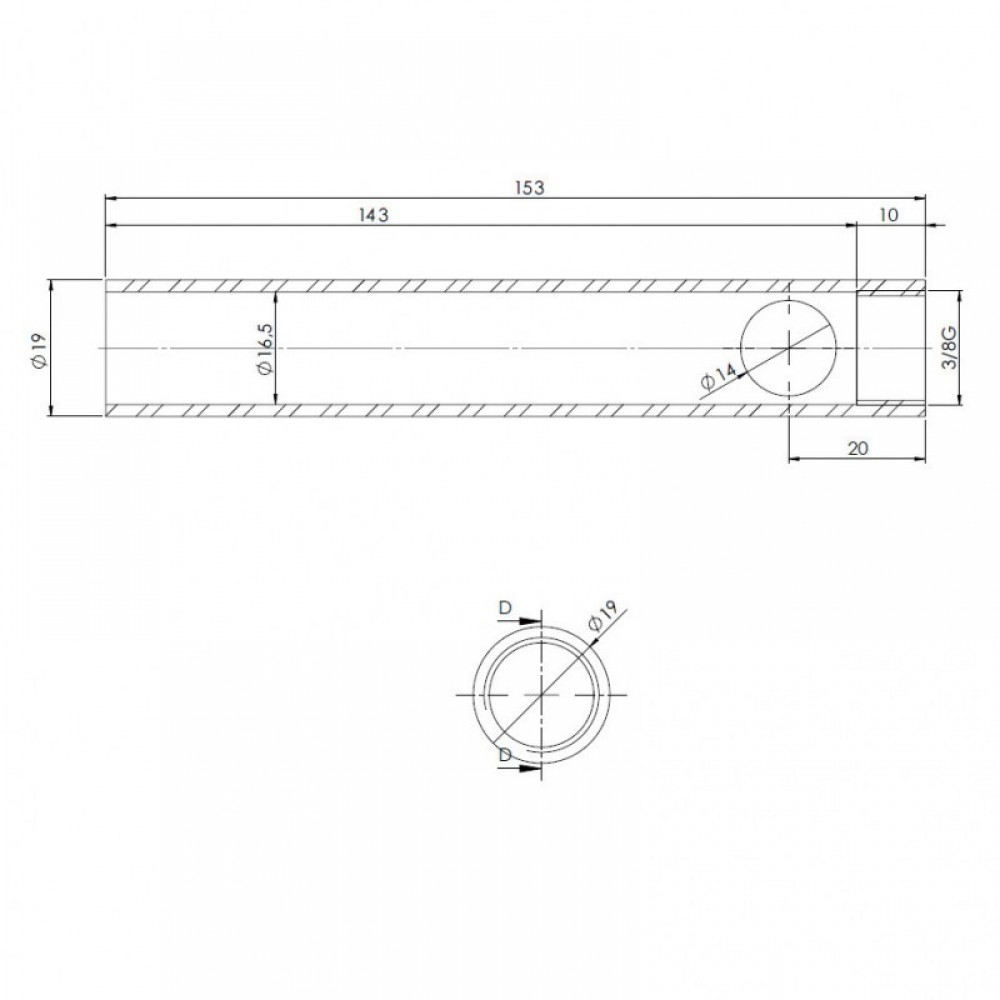 Cső pellet kályha gyújtóhoz, átmérő 19 mm, hossz 153 mm, menet 3/8" | Pellet kályha gyújtók / ellenállások | Pellet kályha alkatrészek |