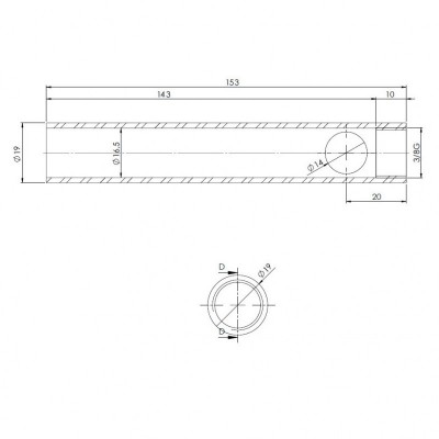 Cső pellet kályha gyújtóhoz, átmérő 19 mm, hossz 153 mm, menet 3/8" - Pellet kályha gyújtók / ellenállások