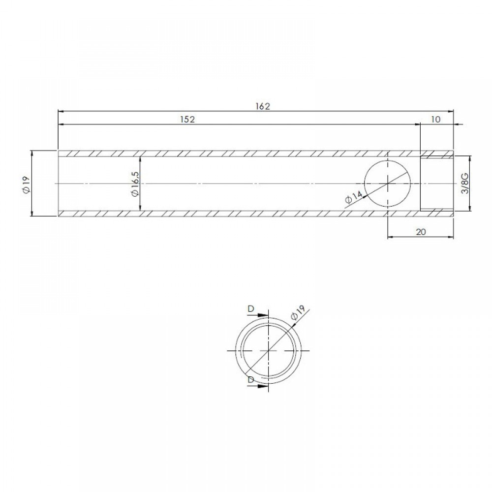 Cső pellet kályha gyújtóhoz, átmérő 19 mm, hossz 162 mm, menet 3/8" | Pellet kályha gyújtók / ellenállások | Pellet kályha alkatrészek |