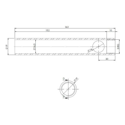 Cső pellet kályha gyújtóhoz, átmérő 19 mm, hossz 162 mm, menet 3/8" - Pellet kályha gyújtók / ellenállások