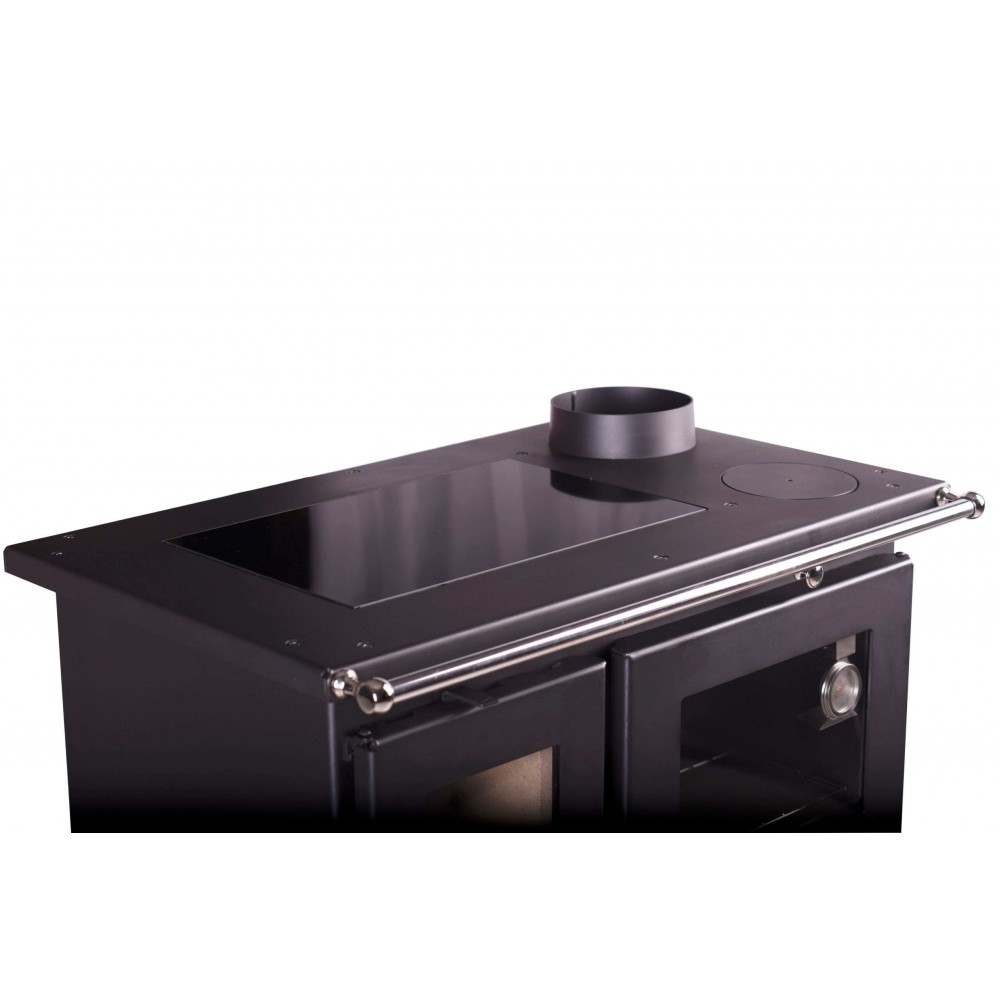 Fatüzelésű tűzhely Verso CS Inox Ceramic Jobb rozsdamentes acél sütővel és kerámia főzőlappal, 7.7kW | Sütős kandalló | Kályha |