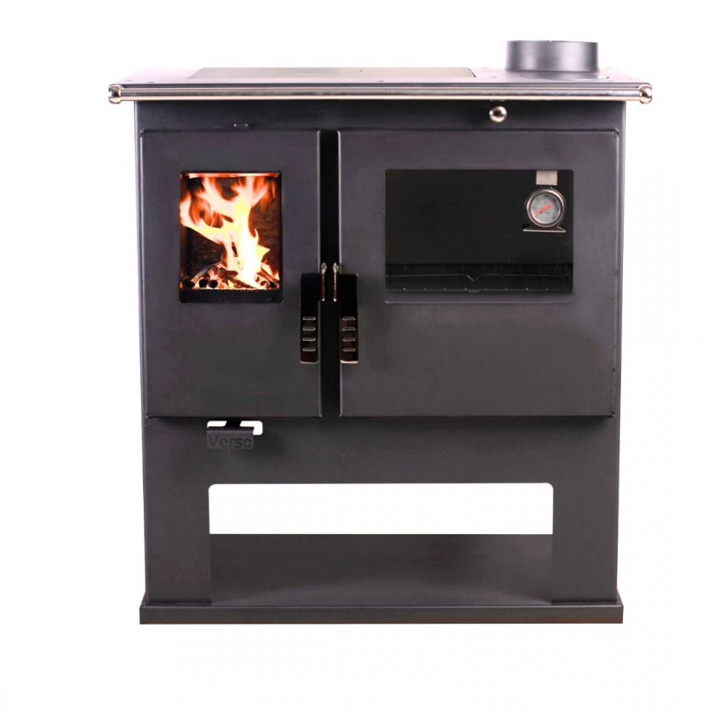 Fatüzelésű tűzhely Verso CS Inox Jobb rozsdamentes acél sütővel, 7.7kW | Sütős kandalló | Kályha |
