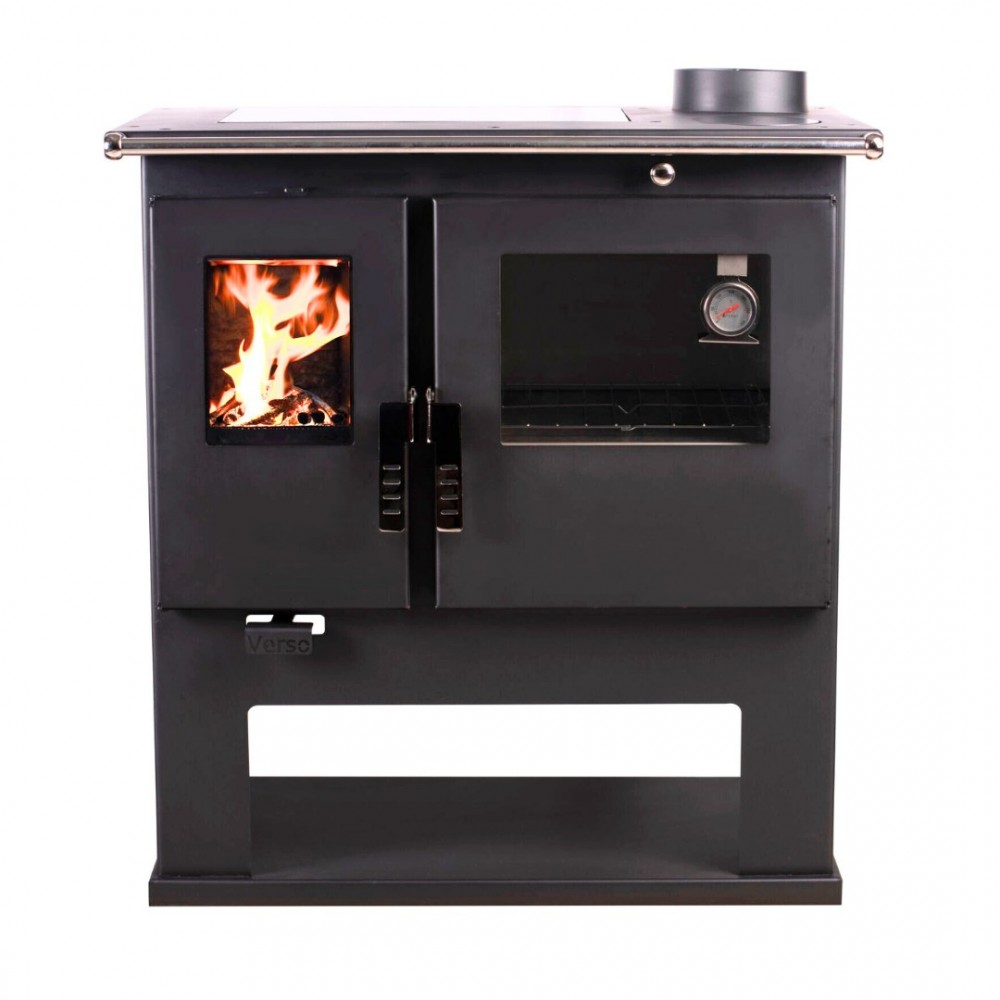 Fatüzelésű tűzhely Verso CS Inox Ceramic Jobb rozsdamentes acél sütővel és kerámia főzőlappal, 7.7kW | Sütős kandalló | Kályha |