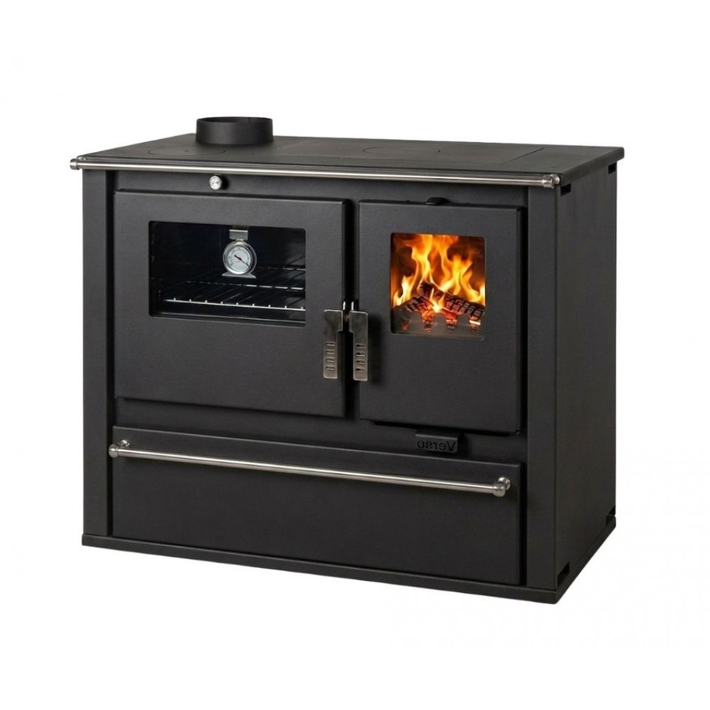 Fatüzelésű tűzhely Verso CS Plus acél sütővel és acél főzőlappal, Fekete, Bal, 7.7kW