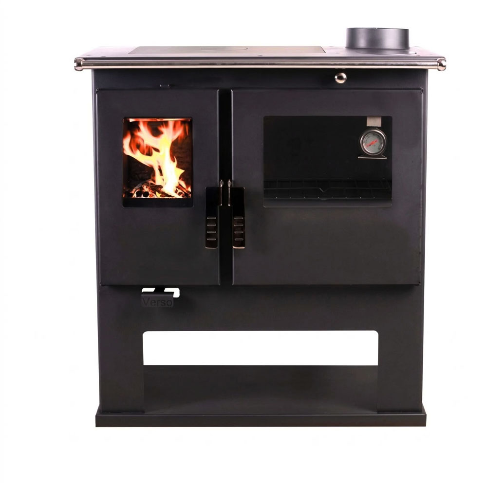 Fatüzelésű tűzhely Verso CS Inox Jobb rozsdamentes acél sütővel, 7.7kW | Sütős kandalló | Kályha |