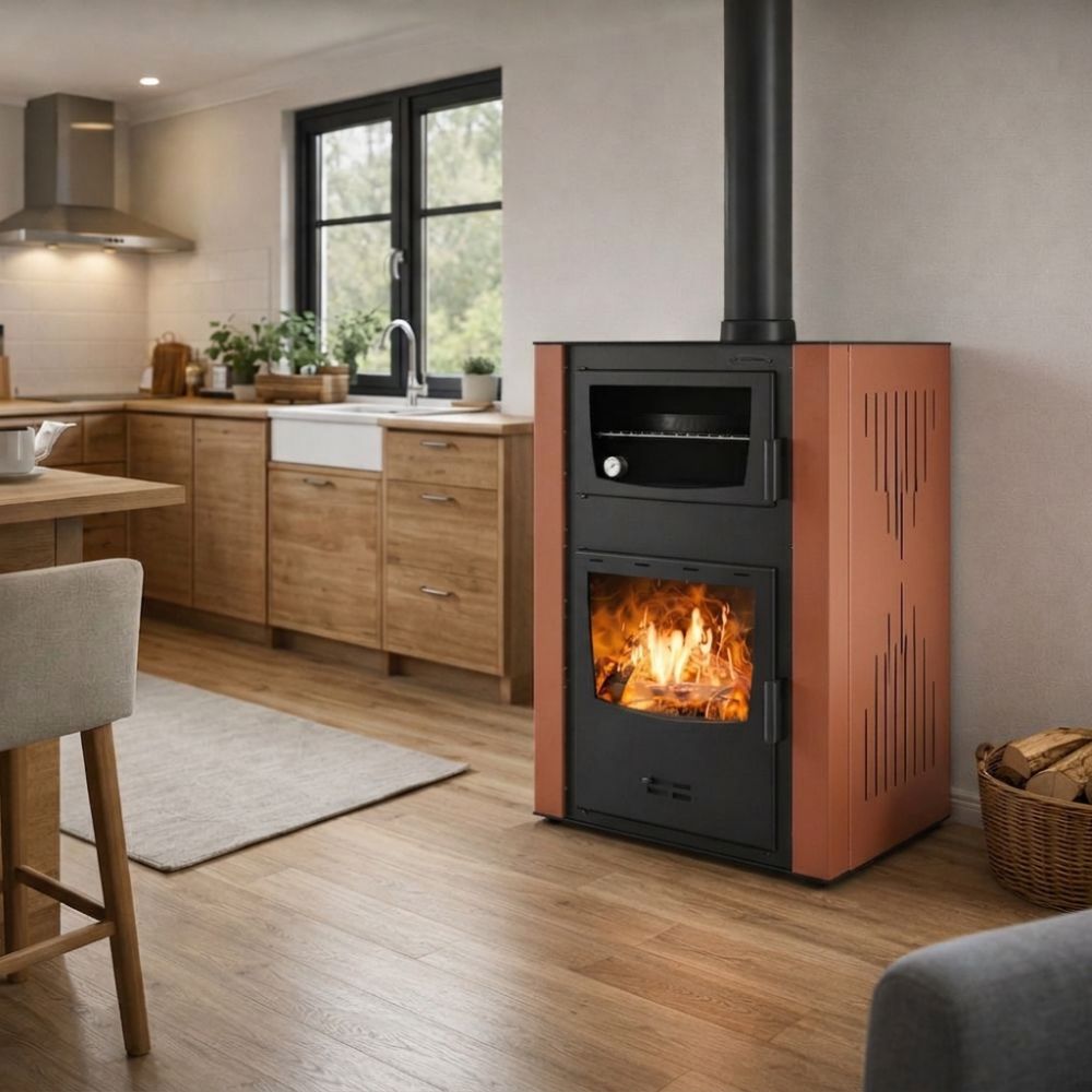 Vízteres kandallókályha, sütővel Velmora Fire ATS HYDRO ΜΑSΙΝΑ 90-30 terrakotta, 35kW | Vízteres kandallókályha | Kályha |