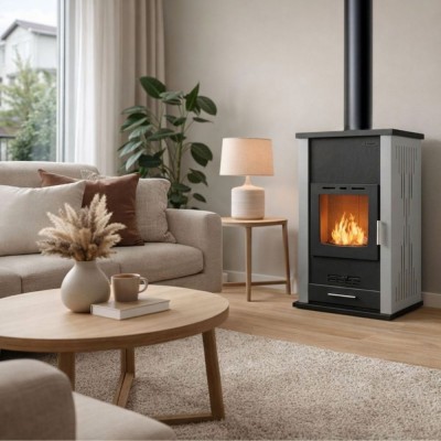 Vízteres kandallókályha Velmora Fire ATS HYDRO szürke, 33kW - Kályha