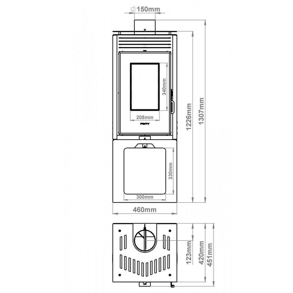 Kályha Prity PMV3 Е, 10.8kW | Fatüzelésű kályha | Kályha |