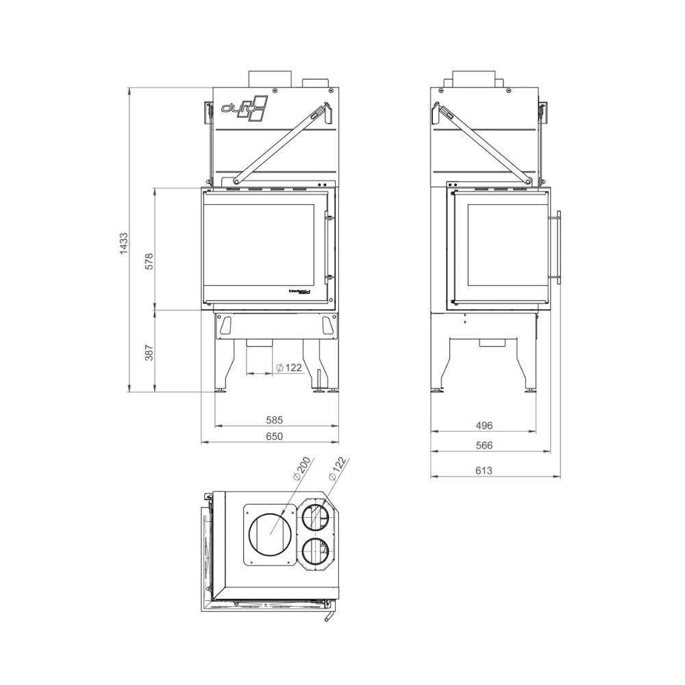 Kandalló UNIFLAM 660 DURO légcsatornákkal és levegőellátással, jobb oldali, 10 kW | Modern kandalló | Kandalló |