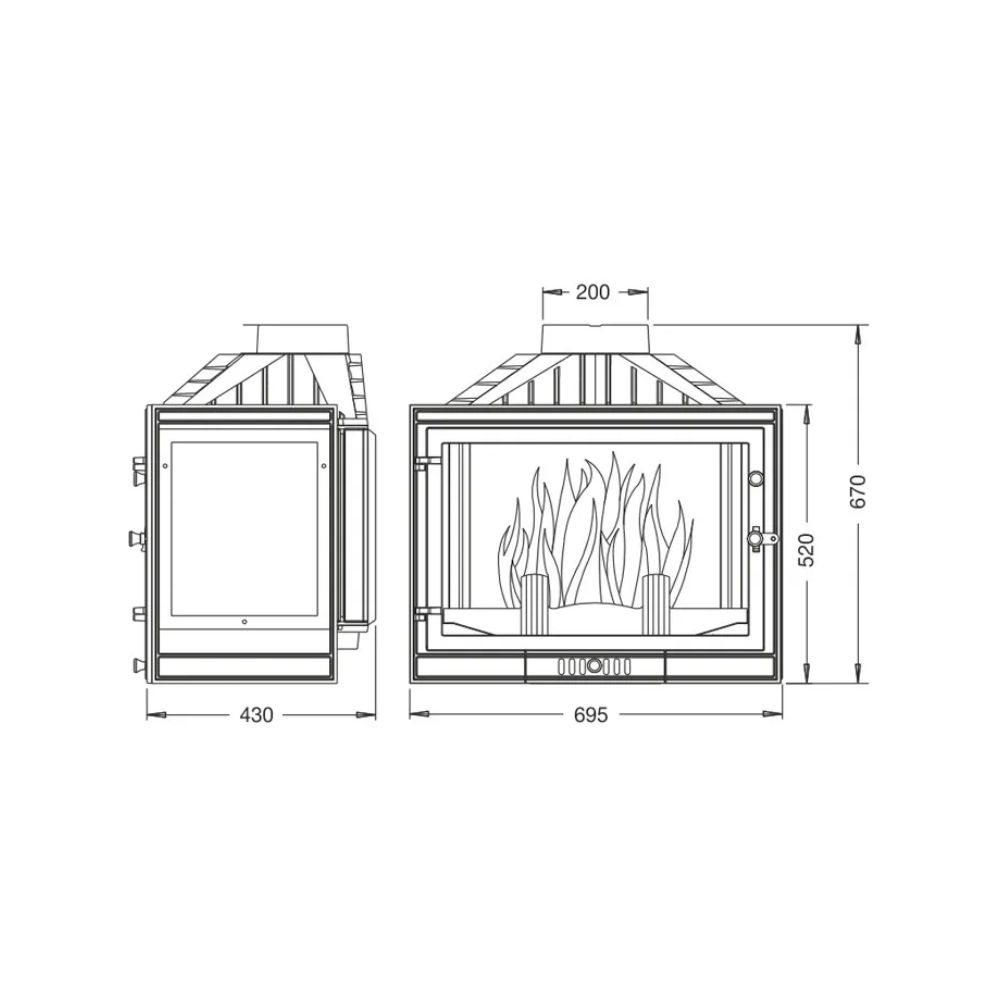 Kandalló UNIFLAM 700 STANDARD fojtószeleppel, bal oldalon, 14 kW | Öntöttvas kandallók | Kandalló |