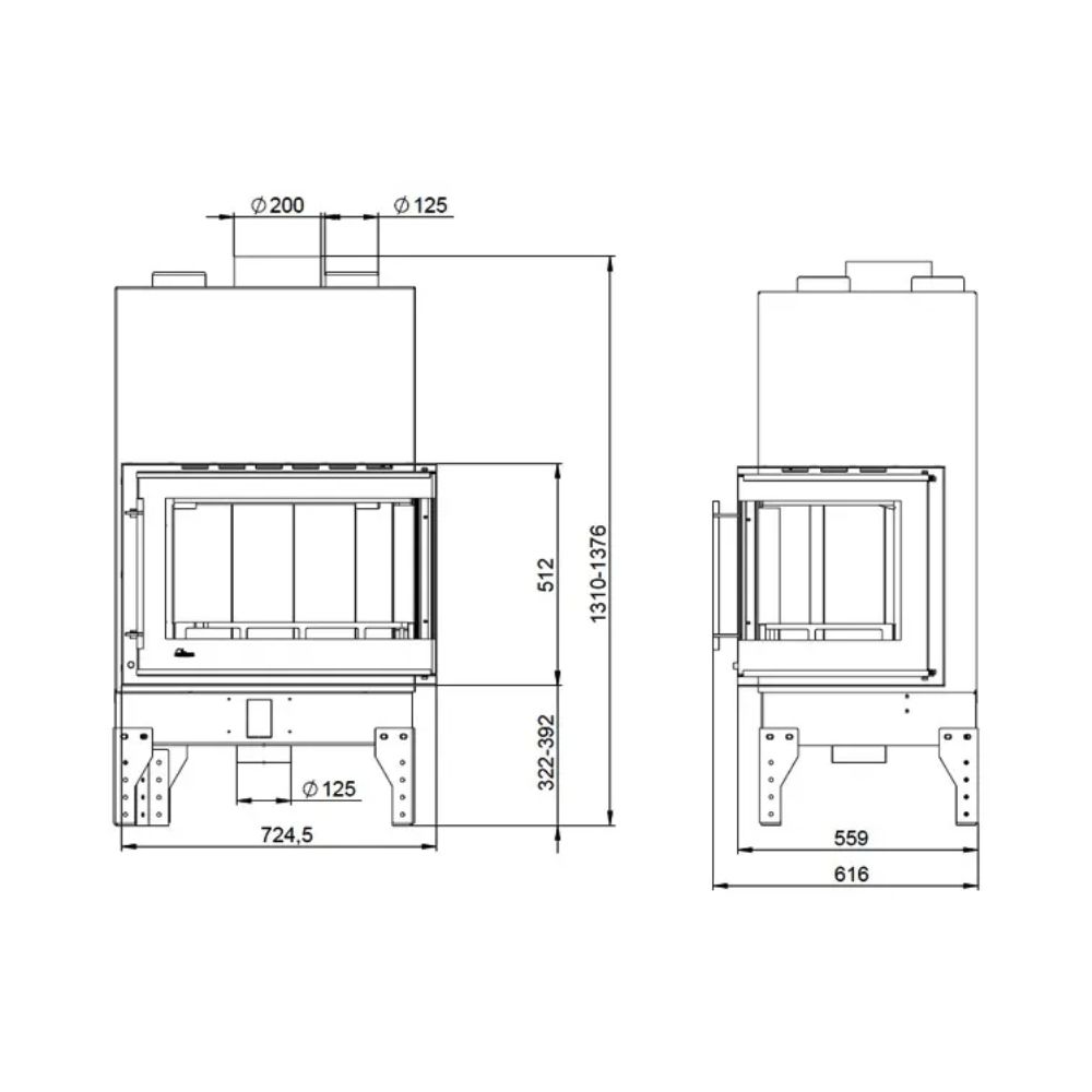 Kandalló UNIFLAM 760 EVO PBS légcsatornákkal és levegőellátással, ívelt üveg, bal oldali, 10 kW | Modern kandalló | Kandalló |
