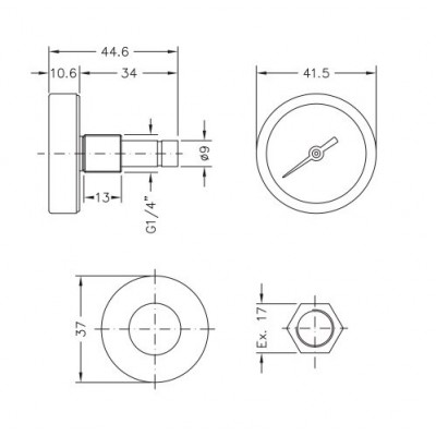Bimetallic pyrometer Cewal, Rear stem DN40 - Központi fűtés