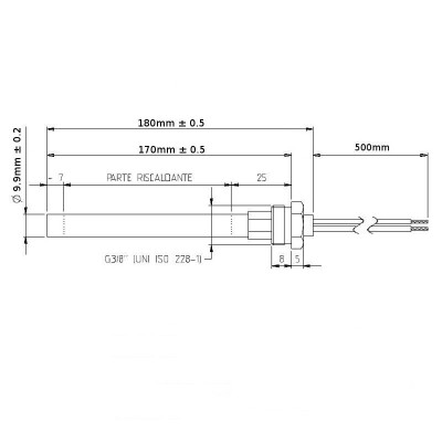 Pellet kályha gyújtó / ellenállás Olivieri, Laminox és egyéb, teljes hossz 180mm, 300W - Pellet kályha gyújtók / ellenállások