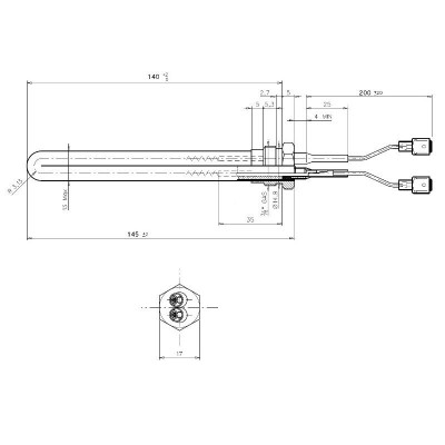 Pellet kályha gyújtó / ellenállás Palladio és egyéb, teljes hossz 145mm, 250W - Pellet kályha gyújtók / ellenállások