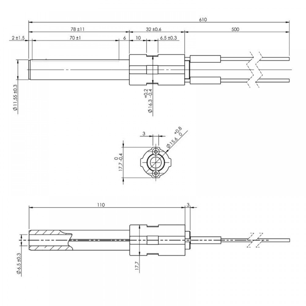Kerámia pellet kályha gyújtó / ellenállás BURNiT, Palazzetti és egyéb, teljes hossz 113mm, 260W | Pellet kályha gyújtók / ellenállások | Pellet kályha alkatrészek |