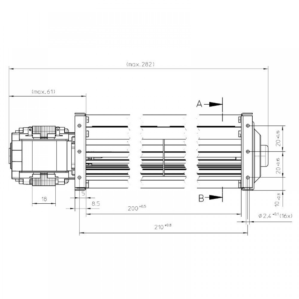 Tangenciális ventilátor EBM La Nordica és egyéb pellet kályhákhoz, Ø45 mm átmérőjű, áramlási sebesség 106 m³/h | Fúvók és ventilátorok | Pellet kályha alkatrészek |