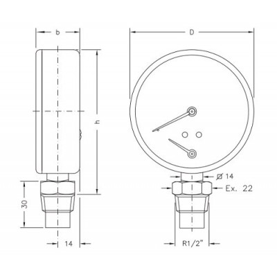 Axial thermomanometer Cewal, Bottom connection - Központi fűtés