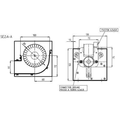 Tangenciális ventilátor Prisma, Ø80 mm-rel, áramlási sebesség 250 m³/h - Fergas