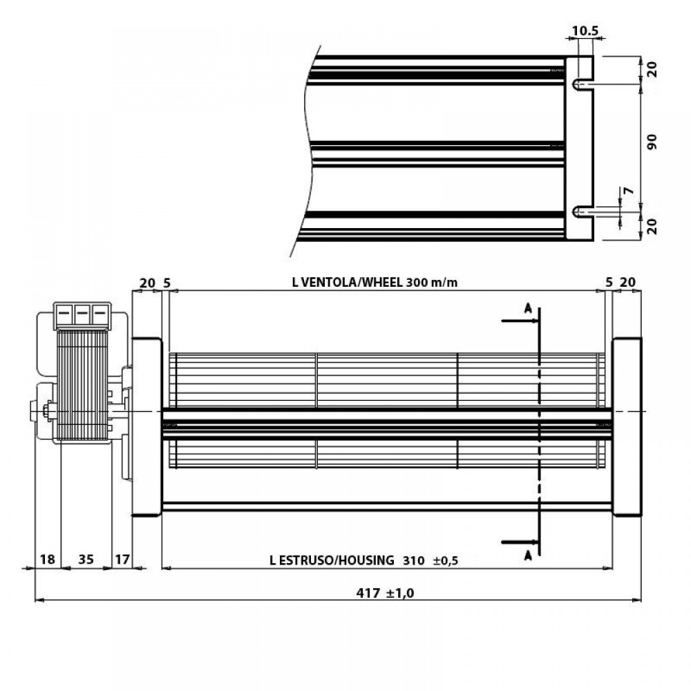 Tangenciális ventilátor Prisma, Ø80 mm-rel, áramlási sebesség 250 m³/h | Pellet kályha fúvók és ventilátorok | Pellet kályha alkatrészek |