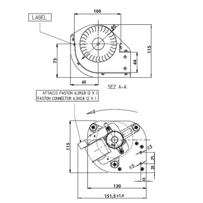 Tangenciális ventilátor pellet kályhákhoz Eva Calor, Prisma és mások, Ø80 mm-rel, áramlási sebesség 175/195 m³/h - Fergas