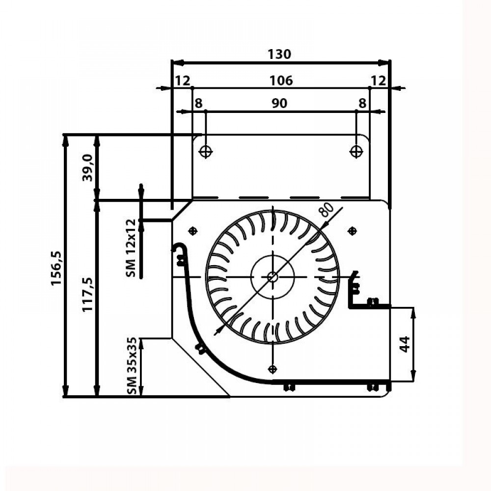 Tangenciális ventilátor Fergas pellet kályhákhoz Edilkamin és egyéb Ø80 mm átmérőjű, 410 m³/h áramlás | Fúvók és ventilátorok | Pellet kályha alkatrészek |