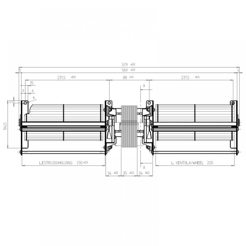 Dupla keresztáramú ventilátor pellet kályhákhoz Edilkamin Ø80 mm, áramlás 660 m³/h | Fúvók és ventilátorok | Pellet kályha alkatrészek |