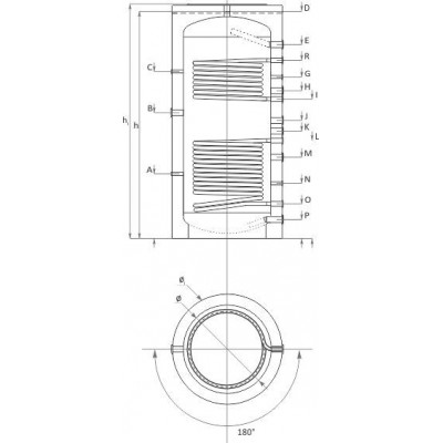 Puffertartály Sunsystem, PR2 300 modell, 300L kapacitás, két hőcserélő tekercs tartállyal - Puffertartályok