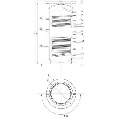 Puffertartály Sunsystem, PR2 800 modell, kapacitás 800L, két hőcserélő tekercs tartállyal - Puffertartály
